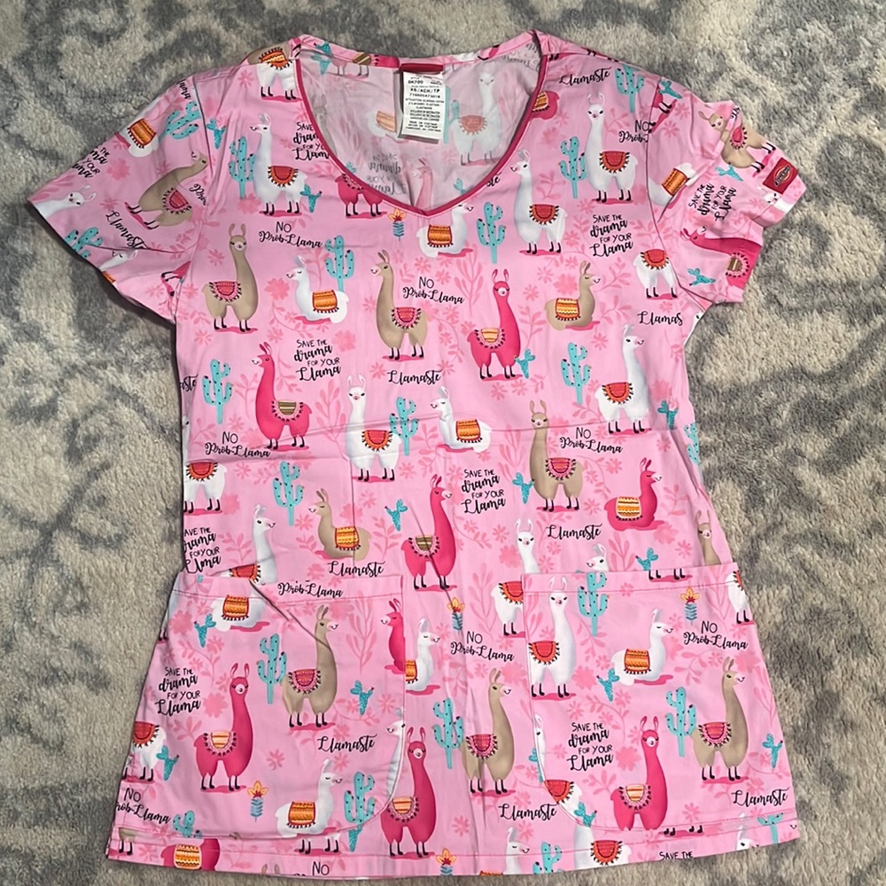 Dickies Pink Llama Scrub Top